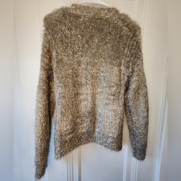 Soft Sparkle Holiday Sweater Gold Shaggy Women's Sz Small Stretchy Mint Velvet - Picture 6 of 7